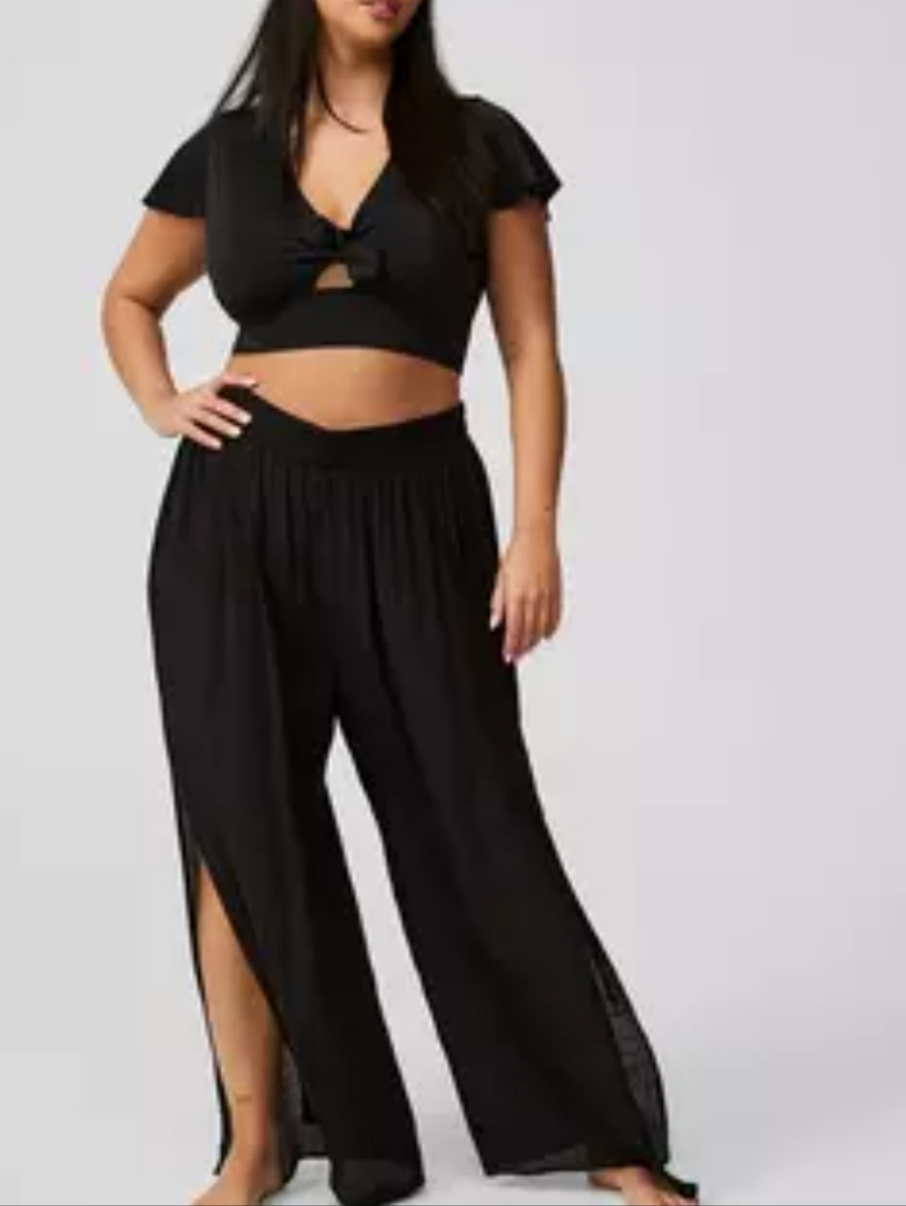 Torrid Black Crepe High-rise Side-slit Black Beach Pool Pants Size 3X